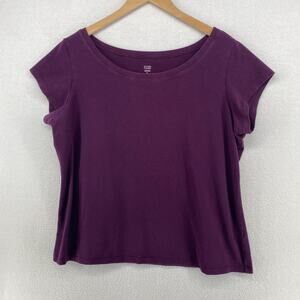 EILEEN FISHER Top XL Organic Cotton Stretch Jersey Cap Sleeve Purple USA